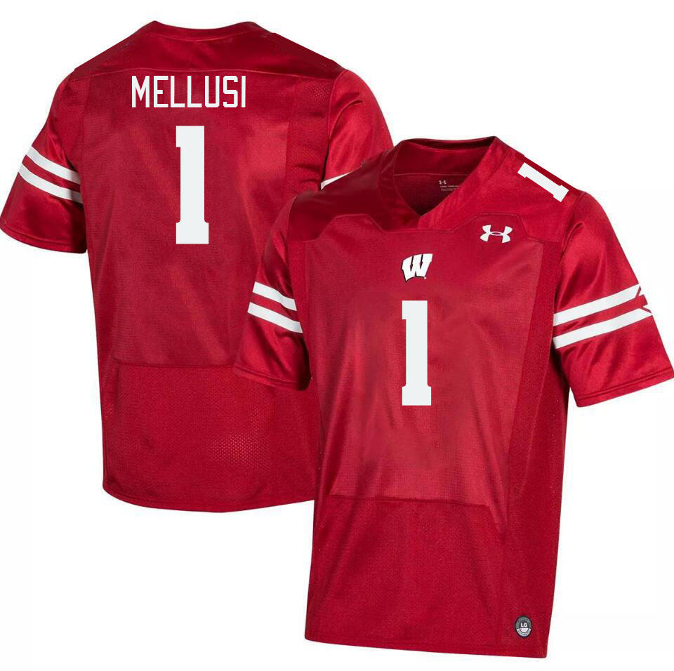 Men #1 Chez Mellusi Winsconsin Badgers College Football Jerseys Stitched Sale-Red - Click Image to Close